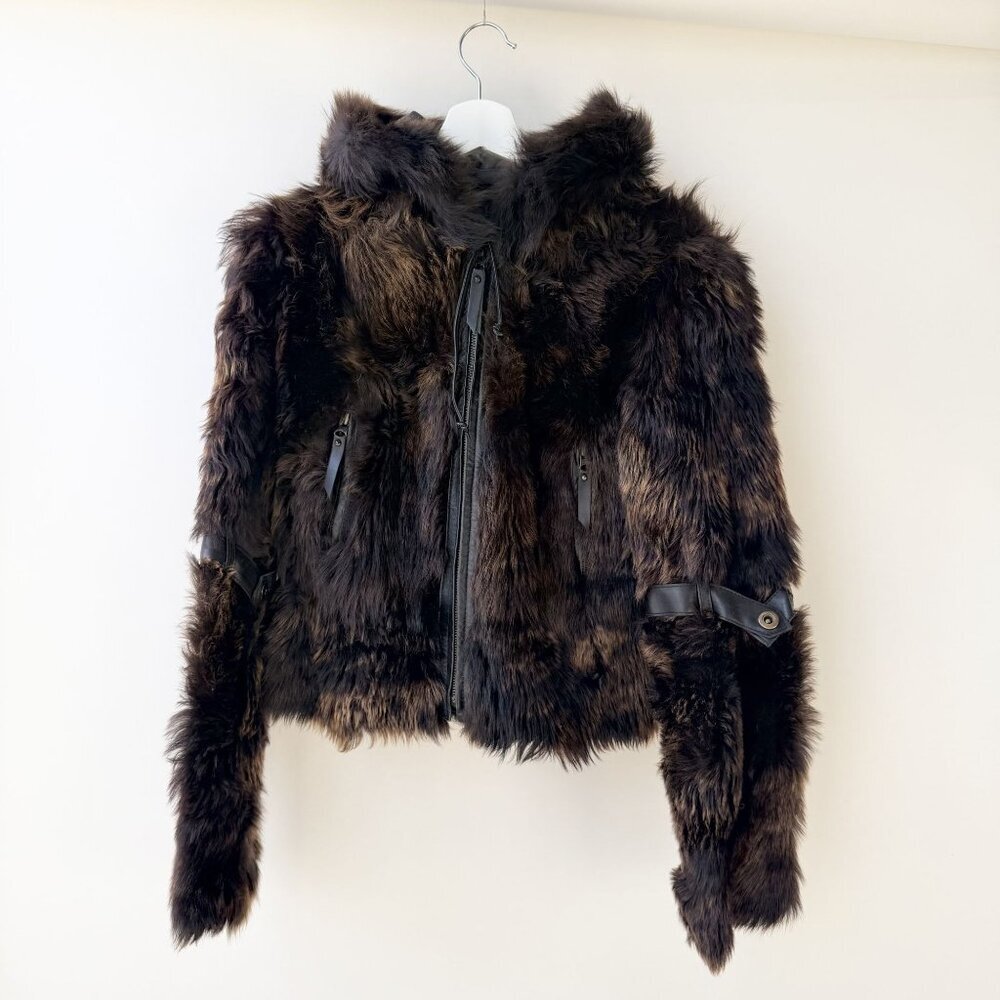 Via Veneto Genuine Shearling Lambskin Hooded Jacket – Brown & black (Size S)